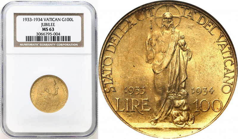 Vatican
Vatican. Pius XI. 100 lire (1933-1934) NGC MS63 - BEAUTIFUL 

Wspania...