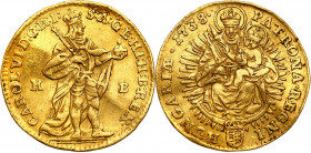 Ungarn
Hungary. Charles III (IV) (1711-1740). Ducat 1738 KB, Kremnica 

Aw.: Stojący król trzymający berło i jabłko królewskie, legenda otokowaRw.:...