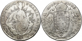 Ungarn
Hungary. Joseph II (1780-1790). Halftalar 1790 A, Vienna 

Wyrycia. Obiegowy egzemplarz.Huszár 1875

Details: 13,64 g Ag 
Condition: 4 (F...