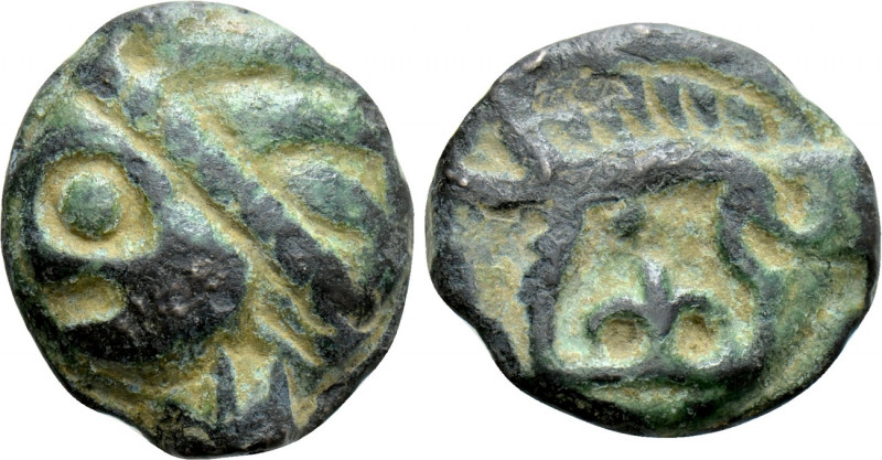 WESTERN EUROPE. Northeast Gaul. Leuci. Potin (1st century BC). 

Obv: Stylized...