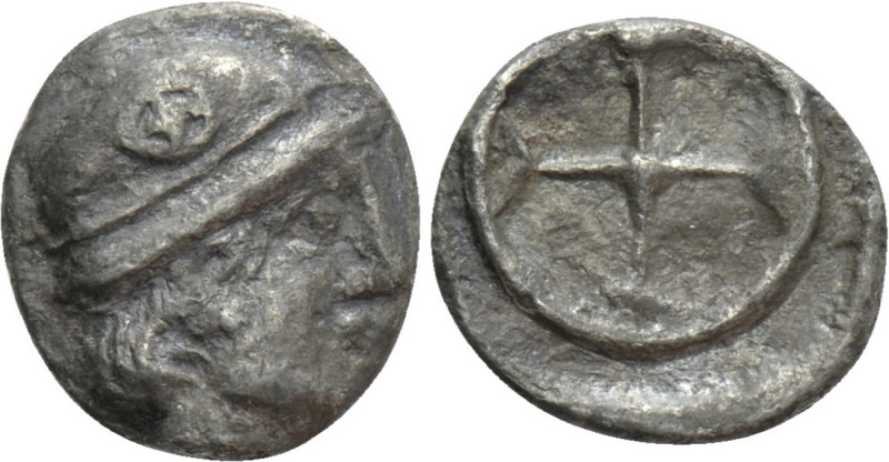 GAUL. Massalia. Obol (Circa 450-410 BC). 

Obv: Male head right, wearing helme...