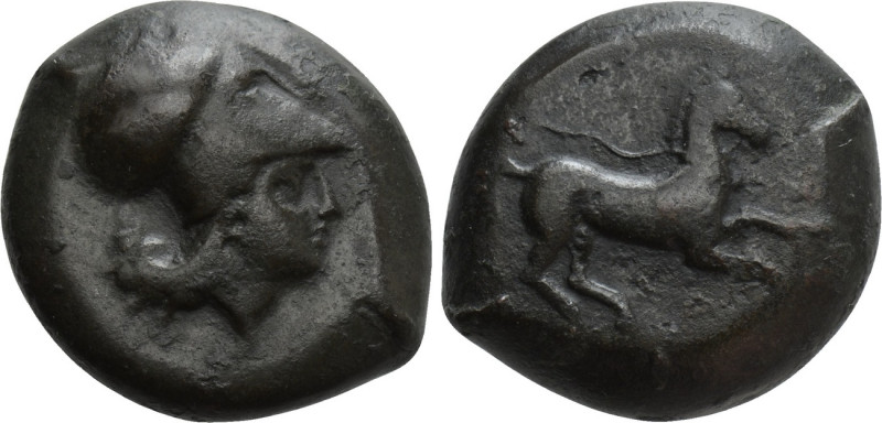 SICILY. Aitna. Ae (354/3-344 BC). 

Obv: Helmeted head of Athena right.
Rev: ...