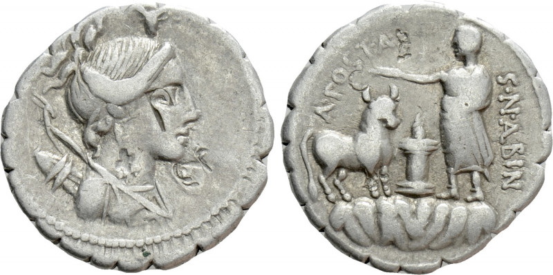 A. POSTUMIUS A. F. SP. N. ALBINUS. Serrate Denarius (81 BC). Rome. 

Obv: Drap...