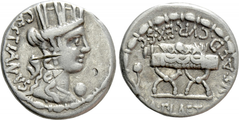 M. PLAETORIUS M. F. CESTIANUS. Denarius (57 BC). Rome. 

Obv: CESTIANVS. 
Tur...