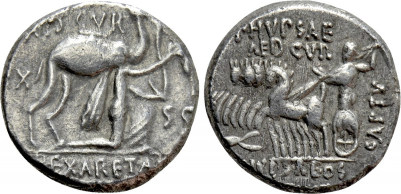 M. AEMILIUS SCAURUS and P. PLAUTIUS HYPSAEUS. Denarius (58 BC). Rome. 

Obv: M...