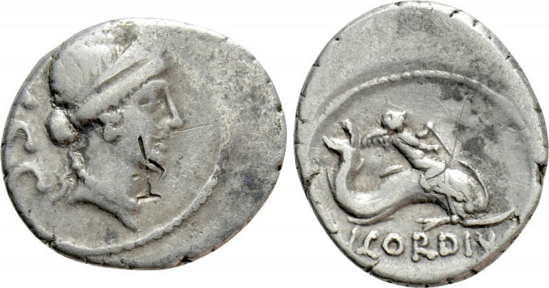 MN. CORDIUS RUFUS. Denarius (46 BC). Rome. 

Obv: RVFVS S C. 
Diademed head o...