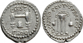 Q. SERVILIUS CAEPIO (M. JUNIUS) BRUTUS. Quinarius (42 BC). L. Sestius Quirinalis, proquaestor. Military mint traveling with Brutus in southwestern Asi...