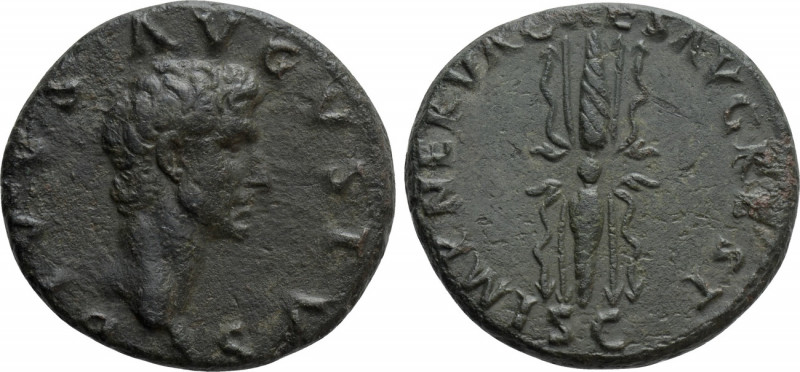 DIVUS AUGUSTUS (Died 14). As. Restitution issue struck under Nerva. 

Obv: DIV...