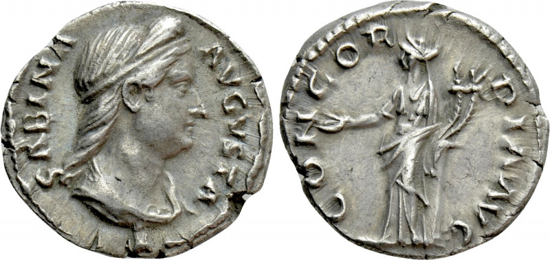 SABINA (Augusta, 128-136/7). Denarius. Rome. 

Obv: SABINA AVGVSTA. 
Draped b...