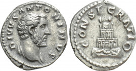 DIVUS ANTONINUS PIUS (Died 161). Denarius. Rome. Struck under Marcus Aurelius