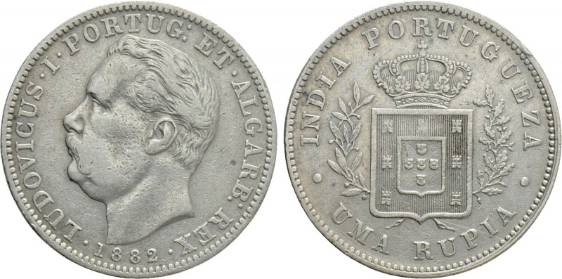 INDIA. Portuguese. Luis I (1861-1889). 1 Rupia (1882). Calcutta. 

Obv: LUDOVI...