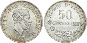 ITALY. Vittorio Emanuele II (1861-1878). 50 Centesimi (1863). Milano