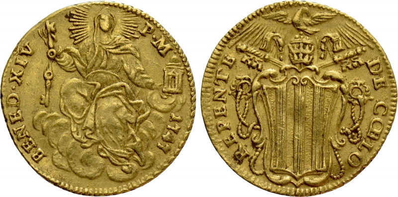 ITALY. Papal States. Benedictus XIV (1740-1758). GOLD Zecchino (1747). Rome. 
...