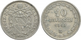 ITALY. Papal States. Pius IX (1846-1870). 10 Baiocchi (1865/XX). Rome