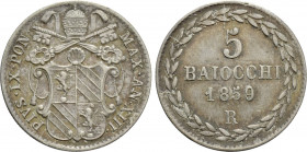 ITALY. Papal States. Pius IX (1846-1870). 5 Baiocchi (1859/XIII). Rome