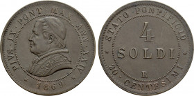 ITALY. Papal States. Pius IX (1846-1870). 4 Soldi - 20 Centesimi (1869/XXIV). Rome