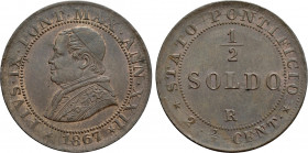 ITALY. Papal States. Pius IX (1846-1870). 1/2 Soldo - 2 1/2 Centesimi (1867/XXII). Rome