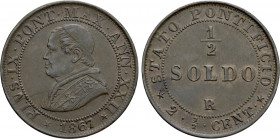 ITALY. Papal States. Pius IX (1846-1870). 1/2 Soldo (1867/XXII). Rome