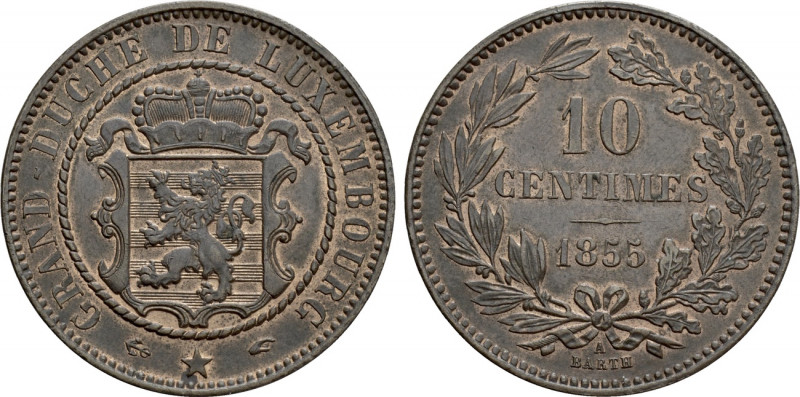 LUXEMBOURG. William III (1849-1890). 10 Centimes (1855-A). Paris mint. 

Obv: ...