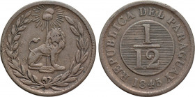 PARAGUAY. Republic. 1/12 Real (1845)