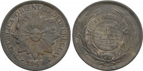 URUGUAY. 4 Centesimos (1869). Heaton's Mint, Birmingham