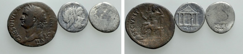 3 Roman Coins; Scarce and Interesting Types. 

Obv: .
Rev: .

. 

Conditi...