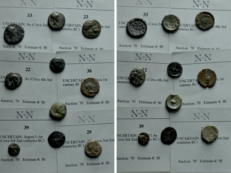 10 Greek Ae Coins. 

Obv: .
Rev: .

. 

Condition: See picture.

Weight...