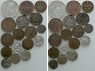 17 Modern Coins; Netherlands, Mauritus, Switzerland etc