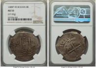 Charles II Cob 8 Reales 1688 P-VR AU53 NGC, Potosi mint, KM26, Cal-730. An incredibly appealing product from one of the most talented assayers from Po...