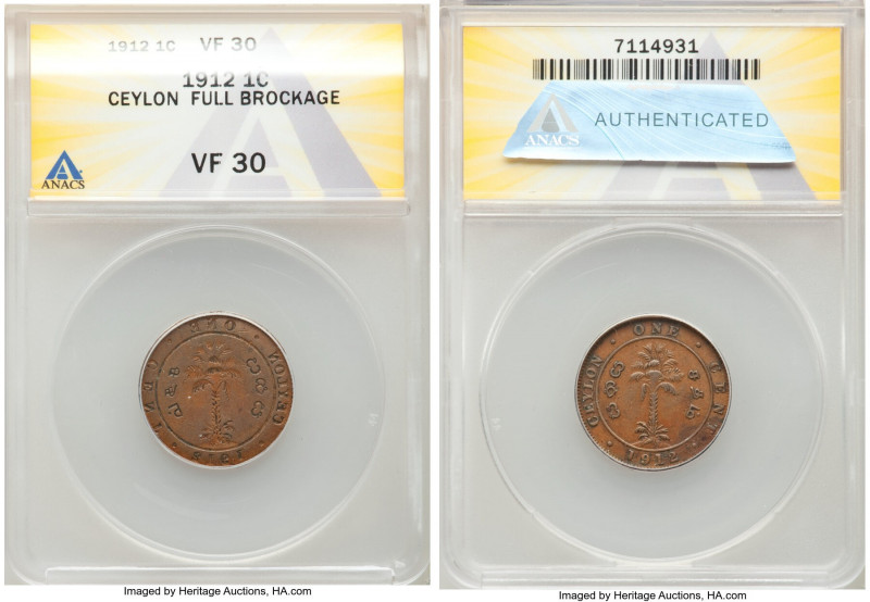 British Colony. George V Mint Error - Reverse Brockage Cent 1912 VF30 ANACS, cf....
