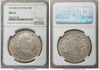 Ferdinand VII 8 Reales 1814 So-FJ MS61 NGC, Santiago mint, KM80, Cal-1407. A beautiful specimen expressing just the most mild wisps to bound the assig...