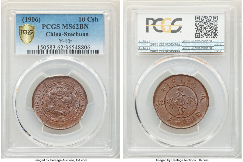 Szechuan. Kuang-hsü 10 Cash CD 1906 MS62 Brown PCGS, KM-Y10t. A glossy, cocoa-br...