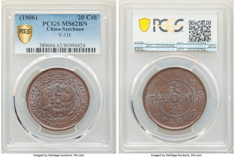 Szechuan. Kuang-hsü 20 Cash CD 1906 MS62 Brown PCGS, KM-Y11t. A gleaming offerin...