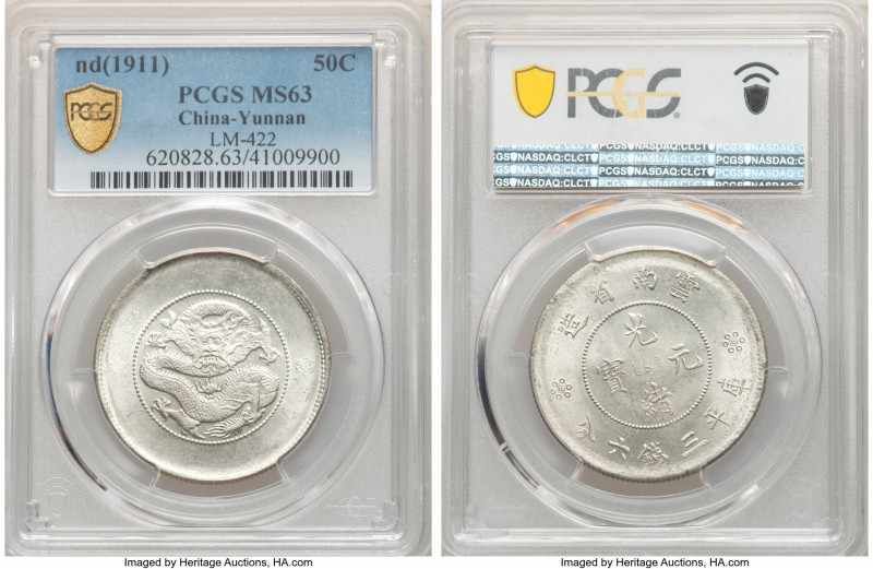 Yunnan. Republic 50 Cents ND (1911-1915) MS63 PCGS, KM-Y257, L&M-422. Two circle...