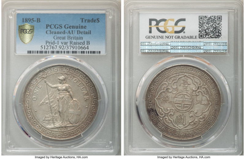 Victoria Trade Dollar 1895-B AU Details (Cleaned) PCGS, Bombay mint, KM-T5, Prid...