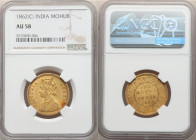 British India. Victoria gold Mohur 1862-(c) AU58 NGC, Calcutta mint, KM480, S&W-4.1. Type A Bust, Type I Reverse. Younger bust with 1 flower in bottom...