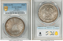 Republic Peso 1902 Zs-FZ MS63 PCGS, Zacatecas mint, KM409.3. A Choice Mint State survivor of a highly popular and collectible type, witnessing a champ...