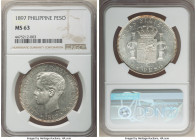 Spanish Colony. Alfonso XIII Peso 1897 SG-V MS63 NGC, Manila mint, KM154, Dav-443. Watery in the fields and struck to needle-sharpness. A scarce issue...
