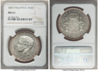 Spanish Colony. Alfonso XIII Peso 1897 SG-V MS61 NGC, Manila mint, KM154. Semi-Prooflike lustrous fields and lightly toned peripheries.

HID0980124201...