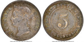 British Colony. Victoria 5 Cents 1898 MS64 NGC, KM10, Prid-147. Appealingly toned, with lime iridescence in the margins contrasting with hints of rosy...