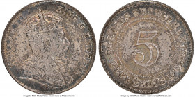British Colony. Edward VII 5 Cents 1902 MS62 NGC, KM20, Prid-152. An iridescent example that presents hints of electric pink and emerald alongside var...