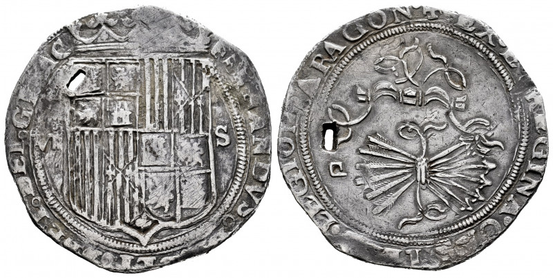 Catholic Kings (1474-1504). 8 reales. Sevilla. (Cal-578). Ag. 26,26 g. Shield be...