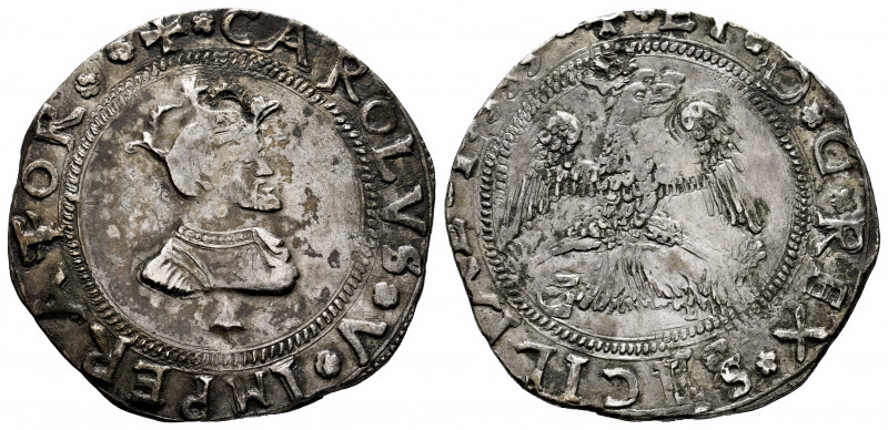 Charles I (1516-1556). 4 tari. 1555. Messina. (Tauler-196). (Vti-207). (Mir-287/...