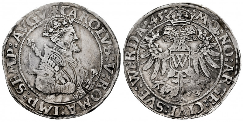 Charles I (1516-1556). Taler. 1545. Donauwörth. (Dav-9170). Ag. 28,82 g. In the ...