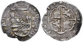 Philip II (1556-1598). 4 reales. ND. Valladolid. A. (Cal-626). Ag. 13,55 g. Wonderful old cabinet patina with some rainbow tones. Attractive. Ex Sinoc...