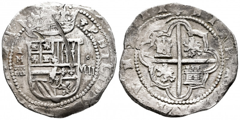 Philip II (1556-1598). 8 reales. ND. Segovia. IM. (Cal-679). Ag. 27,01 g. Mintma...