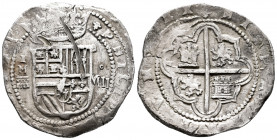 Philip II (1556-1598). 8 reales. ND. Segovia. IM. (Cal-679). Ag. 27,01 g. Mintmark and assayer on the left, value on the right. Two heavy scratches on...