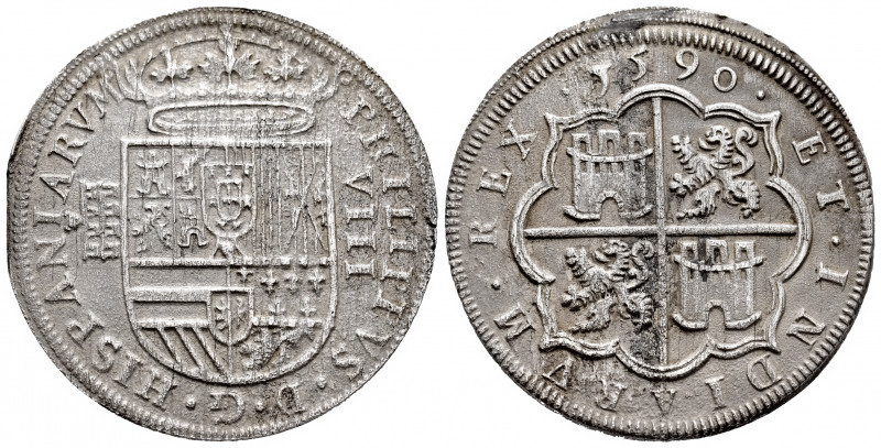 Philip II (1556-1598). 8 reales. 1590. Segovia. (Cal-711). Ag. 25,57 g. Aqueduct...