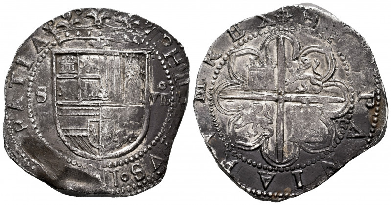 Philip II (1556-1598). 8 reales. ND. Sevilla. (Cal-720). Ag. 27,28 g. "Square d"...