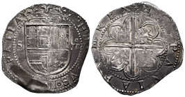 Philip II (1556-1598). 8 reales. ND. Sevilla. (Cal-720). Ag. 27,28 g. "Square d" assayer on reverse. A good sample. Old cabinet tone. Choice VF. Est.....